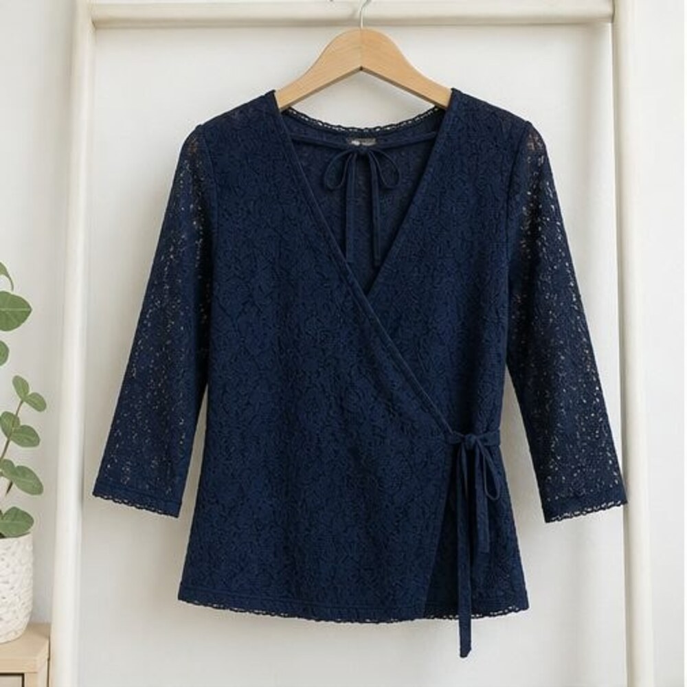 Navy Pleated Blouse